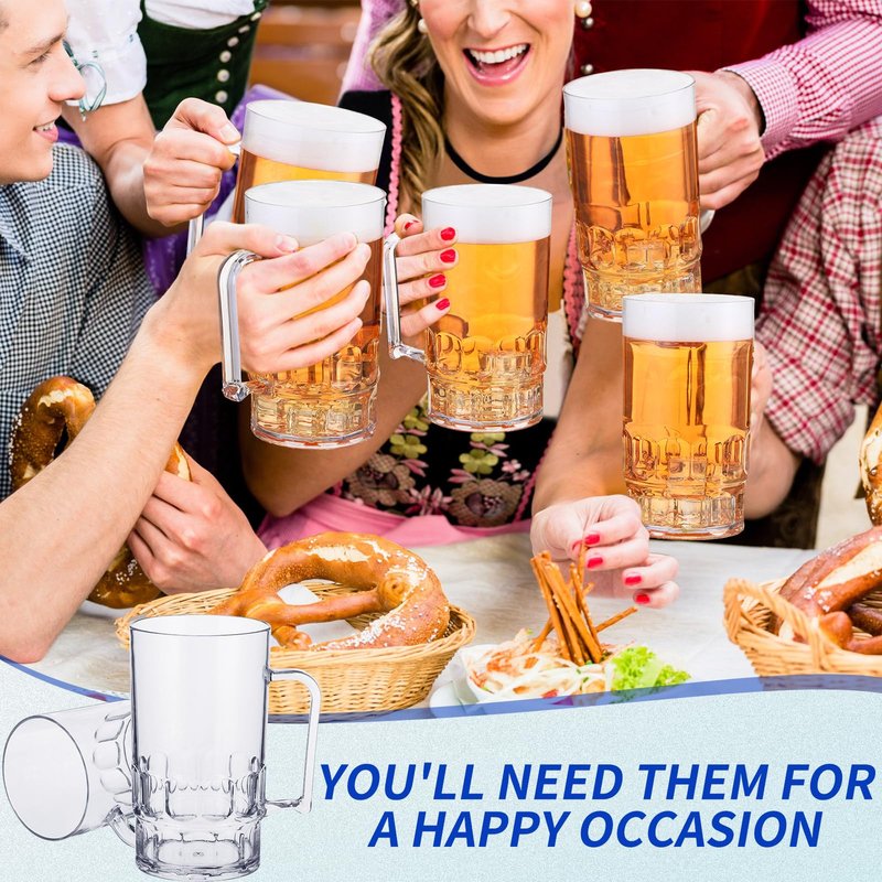 Mifoci 12 Pcs 26 oz Plastic Beer Mugs with Handles Plastic Clear Cup Drinkware Steins Bulk Reusable Acrylic Beer Drinking Cups with Handle for Drinking Restaurant Bar Home