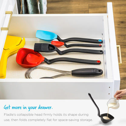 Dreamfarm Fladle Fold-Flat, Space-Saving Serving & Cooking Ladle Measures up to 1/2 Cup with Silicone Scraping Squeegee-Tip - 12" Red