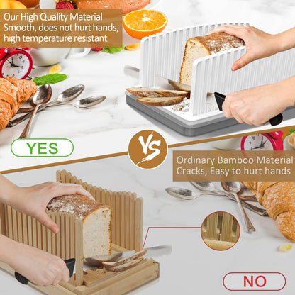Kiss Core New Upgrade Bread Slicer for Homemade Bread, Bread Slicing Guide Adjustable Width, Foldable and Compact Cutting Guide with Crumb Tray, Suitability for Homemade Bread, Bagels, Cakes