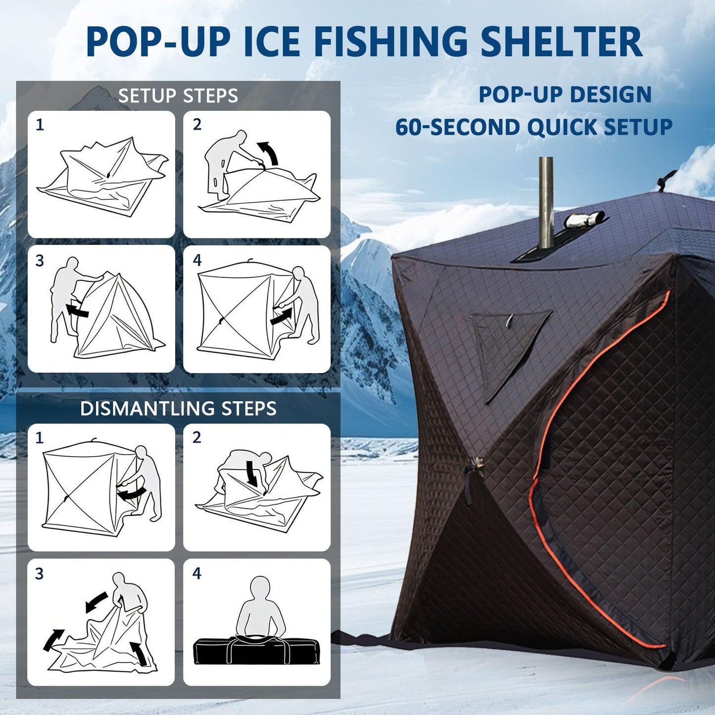 WACLMOTAKE 70.8x70.8x78'' Outdoor Sauna Tent, 3-5 Person Steam for Dry Sauna, Pop Up Ice Fishing Tent, Windproof Warm Portable Ice Shanty with Anchors/Ropes/Carrying Bag Sauna-Tent-2.1m