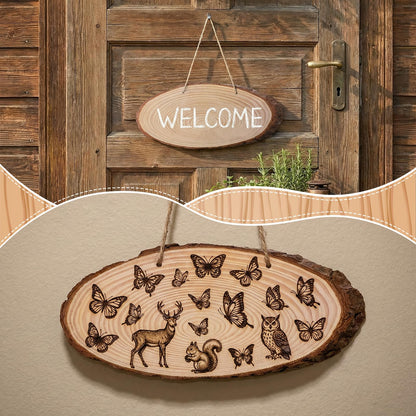 6 Pack 11 Inch Oval Wood Slice Basswood Plaque Hanging Signs with Jute, Unfinished Craft Wooden Slices Hanging Signs with Bark and Small Eye Ring for Burning Painting Crafts DIY, Painting, Ornament
