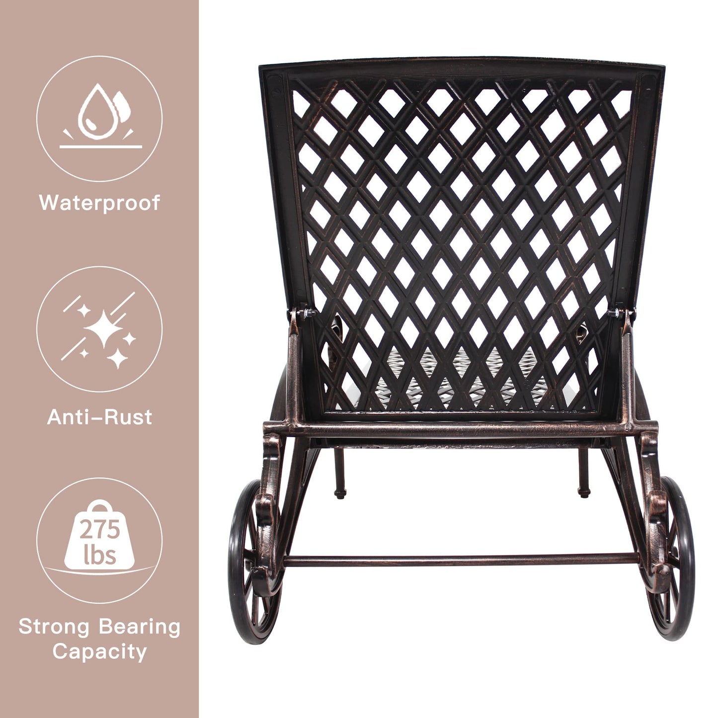 Villeston Chaise Lounges Outdoor - Lounge Chairs for Outside Pool Tanning Chair Adjustable Patio Reclining Cast Aluminum for Beach Yard, Antique Bronze
