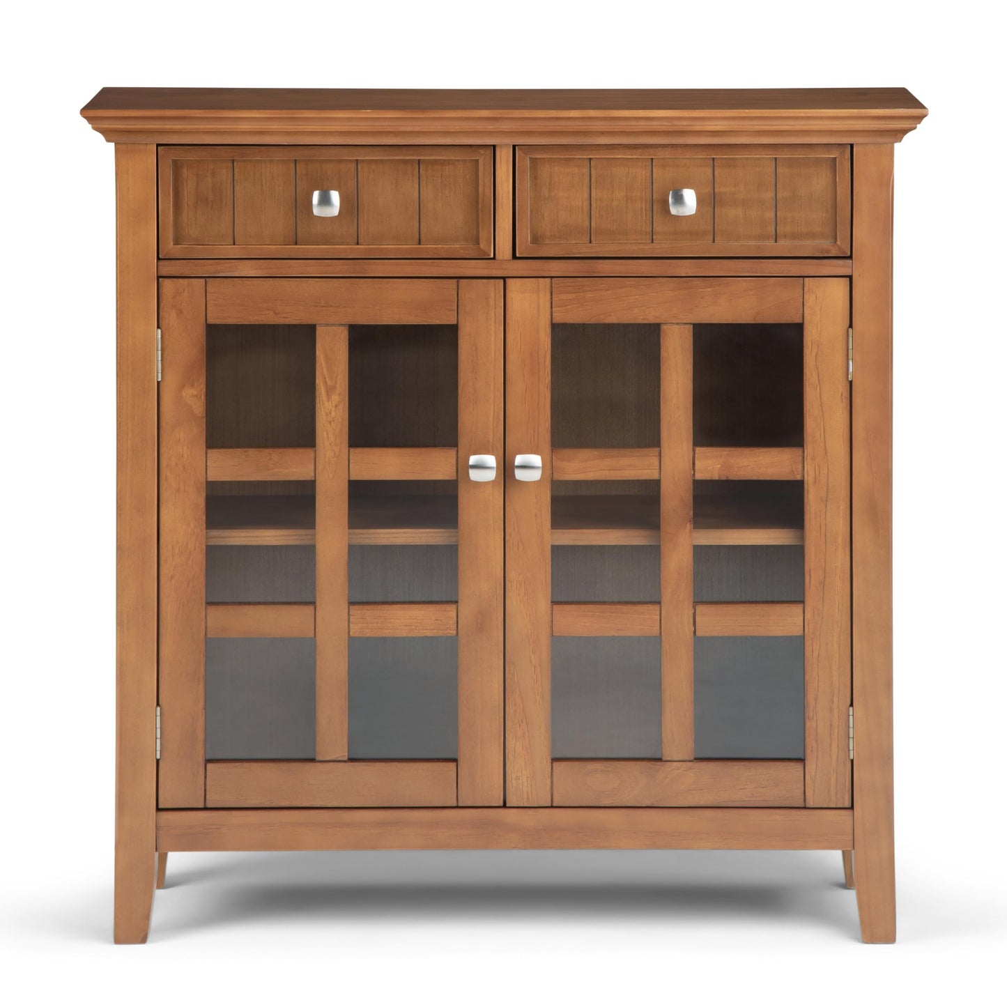 SIMPLIHOME Acadian Storage Cabinet - 36 inch Wide Solid Wood Entryway Storage Cabinet in Light Golden Brown, Transitional Cabinet for Hallway or Living Room with 2 Drawers and Adjustable Shelves
