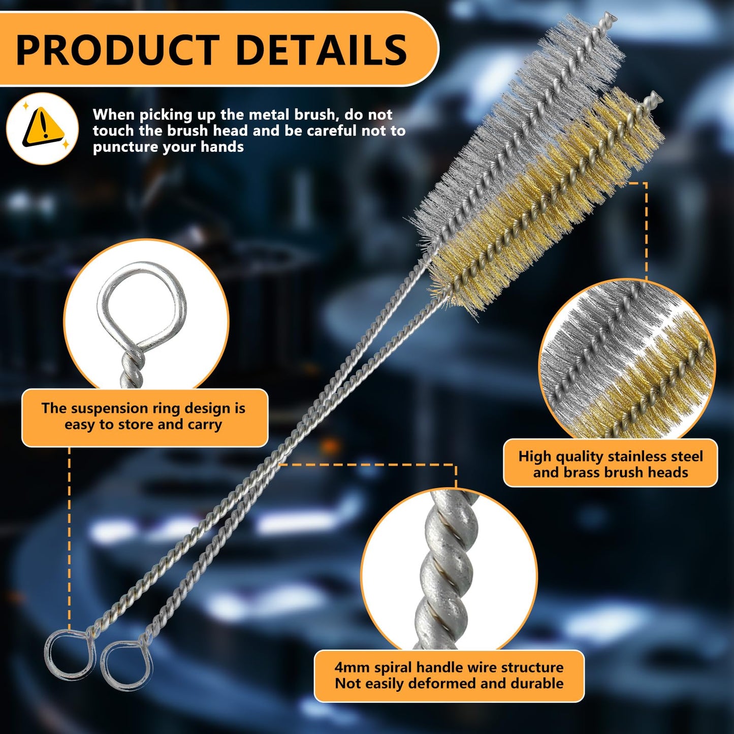 14pcs Brass Wire Brush Stainless Steel Wire Brushes Bottle Brush Set, 12" Round Wire Brushes, Tube Cleaning Brush for Pipe, Tube, Auto Parts, Bottles (6mm/8mm/10mm/12mm/15mm/20mm/22mm)