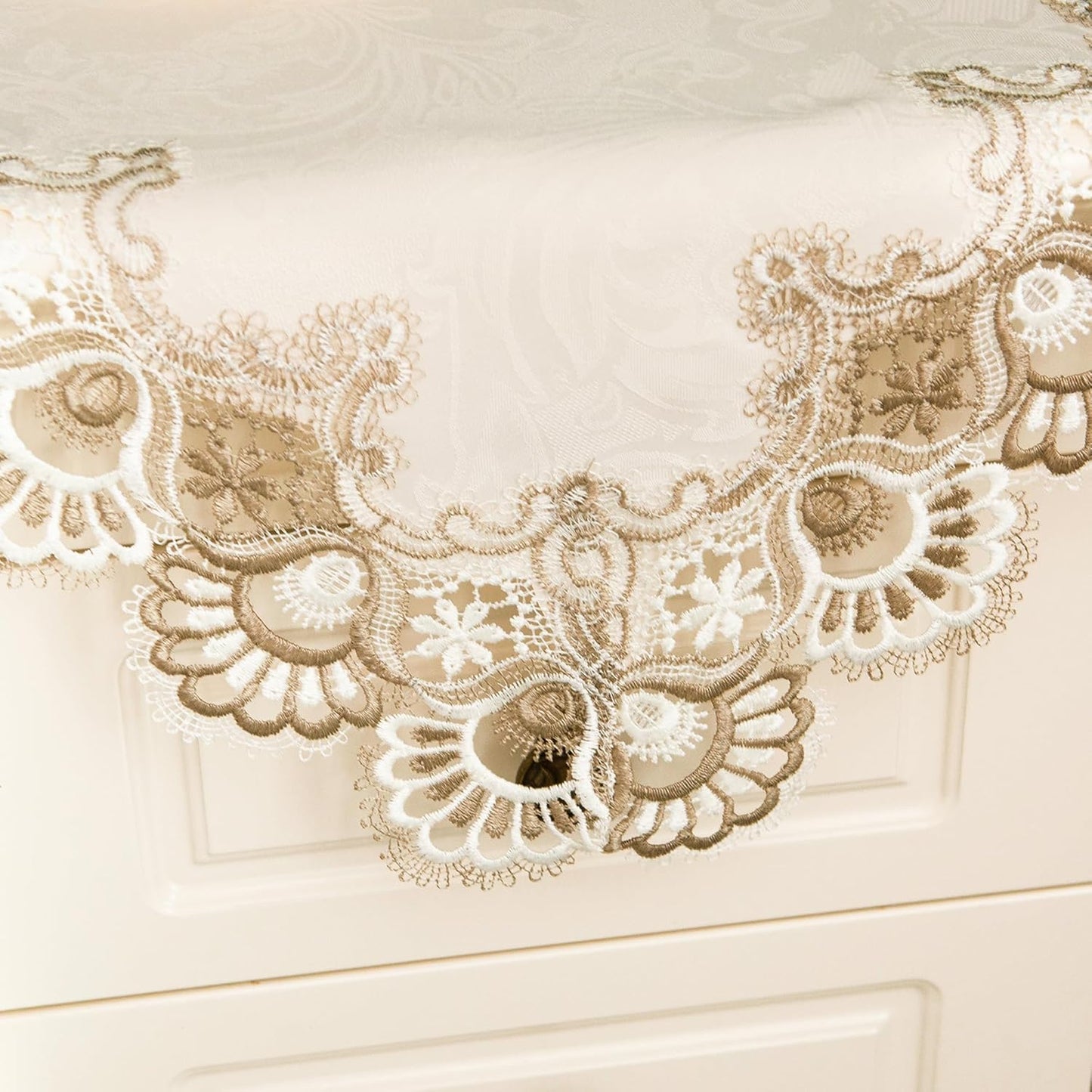 24x24 inch Lace Small Square Tablecloth Embroidered Farmhouse Table Cloth with Macrame Border Side Table Cover