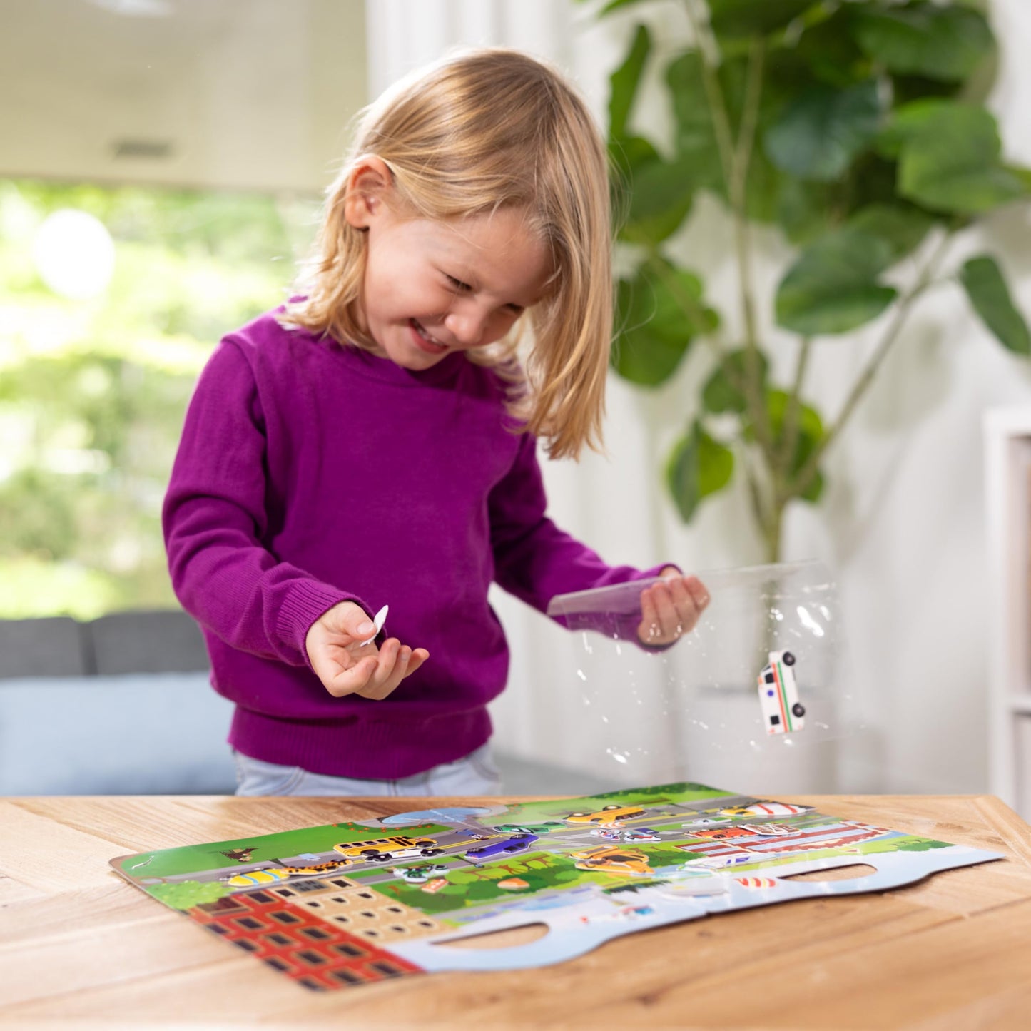 Melissa & Doug Vehicles Puffy Sticker Play Set Travel Toy with Double-Sided Background, 32 Reusable Puffy Stickers