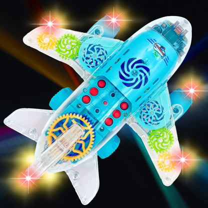 ArtCreativity Light Up Transparent Airplane & Car Toys: Bump and Go Fun with Moving Gears, Music, LED Effects, Ages 3+, Great Birthday Gift Ideas (2PC Set)