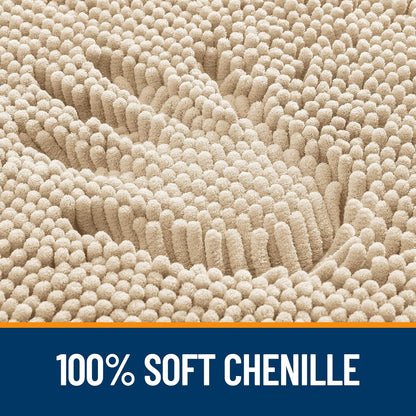 OLANLY Bathroom Rugs - Extra Soft Chenille Bath Mats with Rubber Backing | 44x24 Inches, Quick Dry, Beige