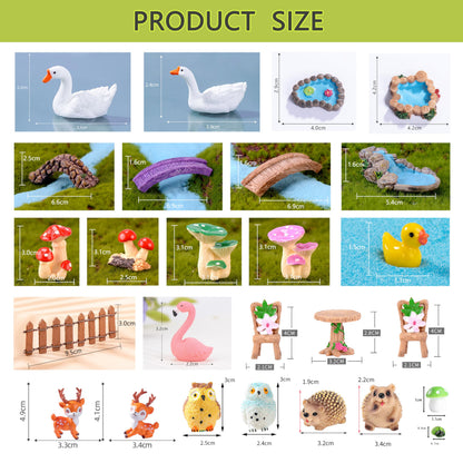 Photour 65 Pcs Fairy Garden Accessories Cute Fairy Garden Kit with Resin Fairy House Mini Bunny Squirrel Owl Mushroom for DIY Micro Landscape Dollhouse Succulent Craft