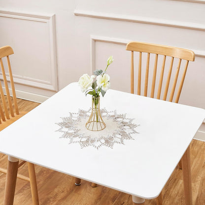 15 inches 15 Natural Linen Doily Round Neutral Earth Tones Beige Lace Coffee Table Topper Dresser Scarf Place Mats