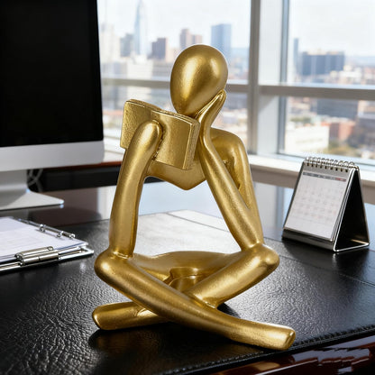 1 Pack Right Facing Gold Reading Women Statue, Thinker Sculptures Resin Abstract Art Figurine, Modern Aesthetic Gold