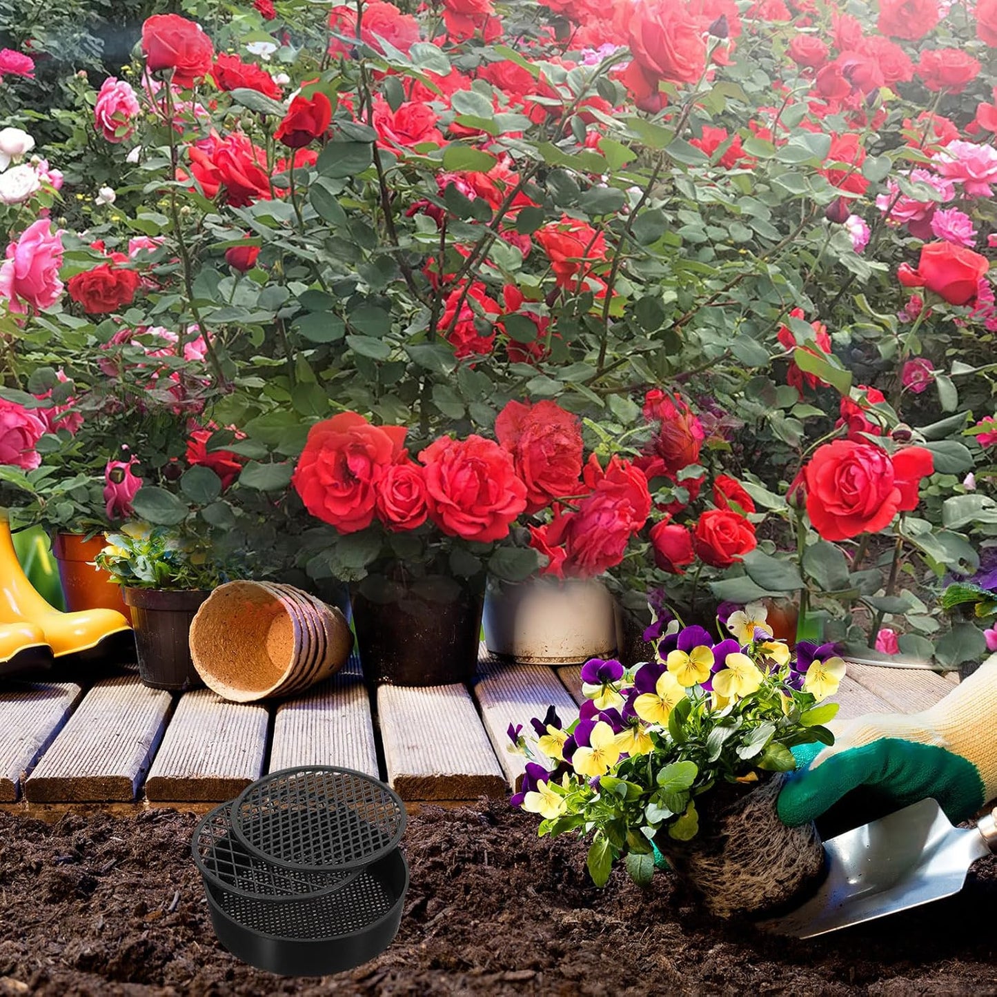 YARNOW 3 Sets Soil Sieve Set, Fine Mesh Strainer Gardening Tool for Sand, Rock & Compost