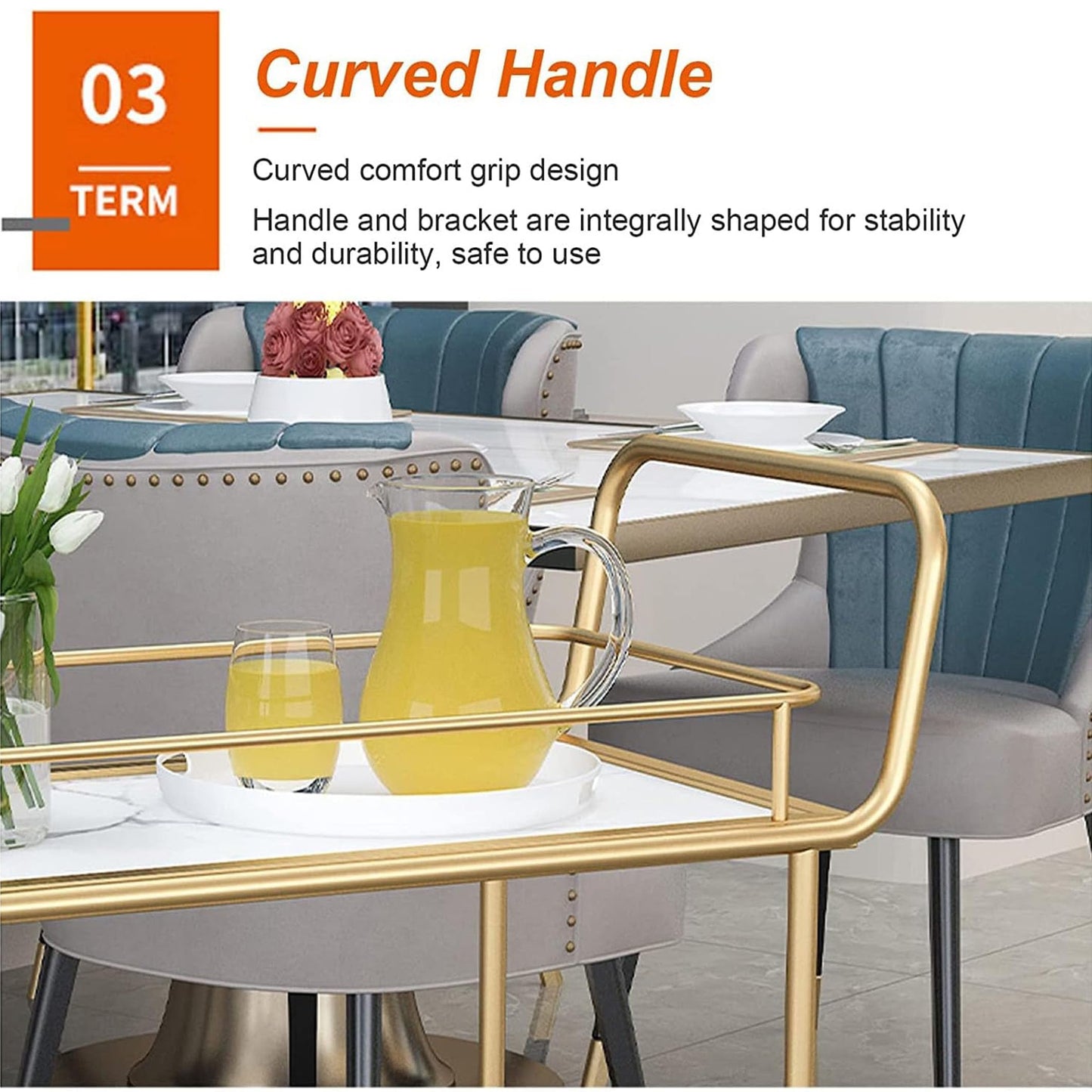 3-Tier Bar Cart with Wheels, Gold Metal Frame with Marble Pattern Shelves, Rolling Serving Trolley with Lockable Casters, Kitchen Living Room Storage Cart, 27x15x34 Inches