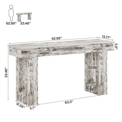 Tribesigns 63-Inch Long Console Table, Wooden Rectangular Sofa Table Behind The Couch, Farmhouse Entryway Table for Entrance, Hallway, Living Room (Distressed White)