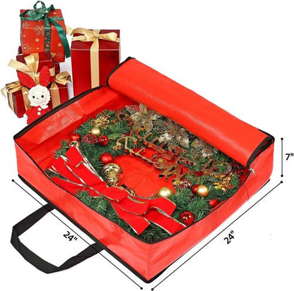 HOMEST Wreath Storage Container - Durable Zipper Bag with Extra Straps & Pest Protection | 24" Premium Organizer