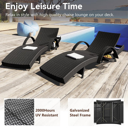Yayzy 80'' Long Outdoor Wicker Chaise Lounge Chairs Set of 4, Patio Rattan Reclining Chair with Adjustable Backrest & Armrests, Durable PE Rattan Sunbathing Chairs for Pool, Garden, Backyard, Black