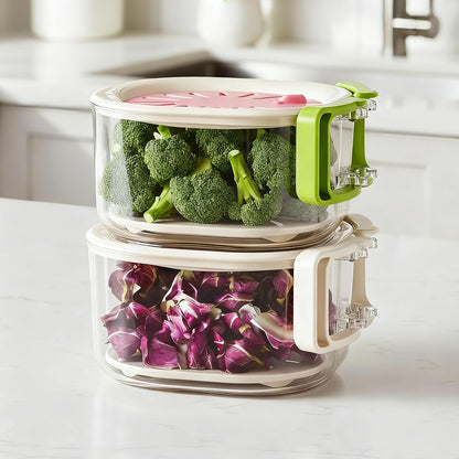 Fruit Vegetable Washing Bowl with Strainer, Multifunctional, Berry Lettuce Keeper for Fridge Refrigerator Organization, Portable Colander for Kitchen, Drainer Container With Lid, 2 Pack (Mix)