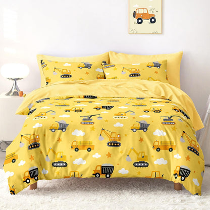 Set Set 5 Wake In Cloud - Construction Car Bedding for Boys, Excavator Truck Crane Tractor, Soft Lightweight Comforter