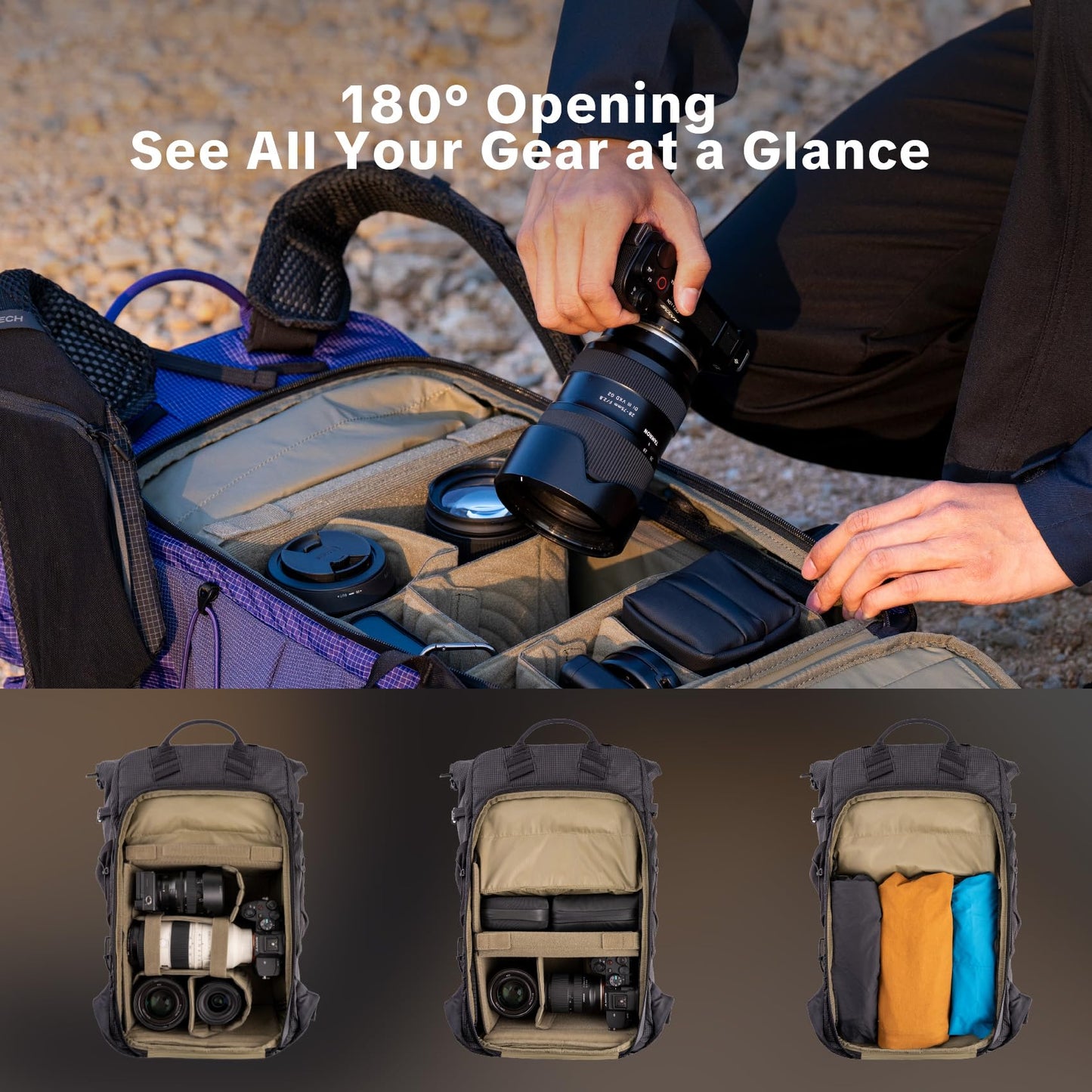 PGYTECH OnePro Ultralight Camera Backpack, Expandable Camera Bag 40L for Photographers, Outdoor Travel Bag with Dividers and 16" Laptop Sleeve, Compatible with DSLR/Drones/Mirrorless (Space Black)