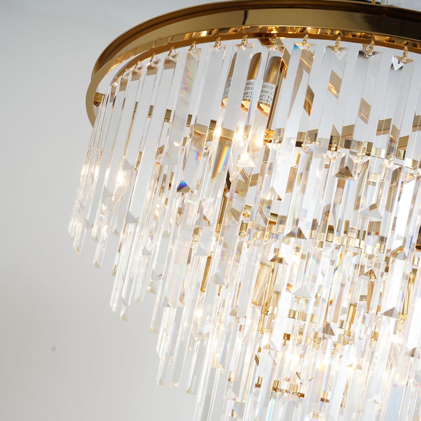 CHGUOSZ 27'' Modern Crystal Chandelier, Gold Round Ceiling Light with Clear Prisms, Luxury Flush Mount Lighting Fixture for Dining Room Bedroom Foyer
