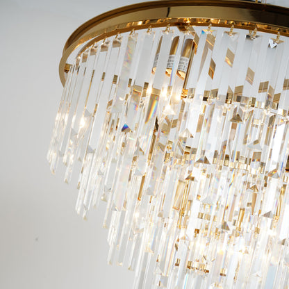 CHGUOSZ 27'' Modern Crystal Chandelier, Gold Round Ceiling Light with Clear Prisms, Luxury Flush Mount Lighting Fixture for Dining Room Bedroom Foyer