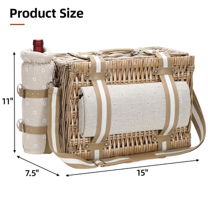 G GOOD GAIN Picnic Basket for 2-19Pcs Wicker Picnic Set with Waterproof Blanket & Wine Bag| Large Picnic Hamper with Insulated Cooler & Cutlery Kit for Couples Camping,White Flower