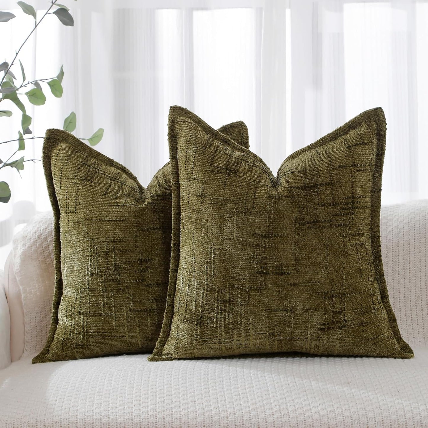 18x18 Set 2, HPUK Fall Chenille Soft Throw Pillow Covers of Accent Cushion Covers for Living Room, Bedroom, Decorative