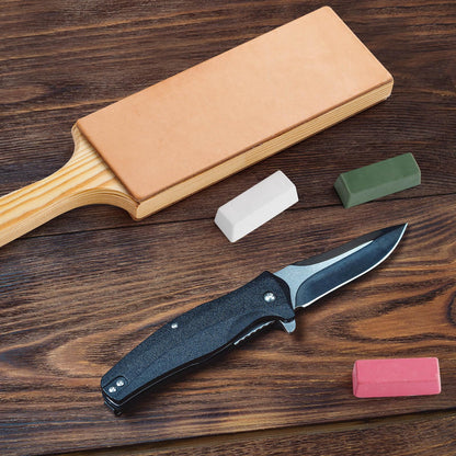 Angerstone Oversize Double Sided Leather Strop Kit(3" Knife Stropping Leather）with Ergonomic Handle - Knife Strop for Sharpening Knives, Wood Carving Chisels, Buffing Compound Included