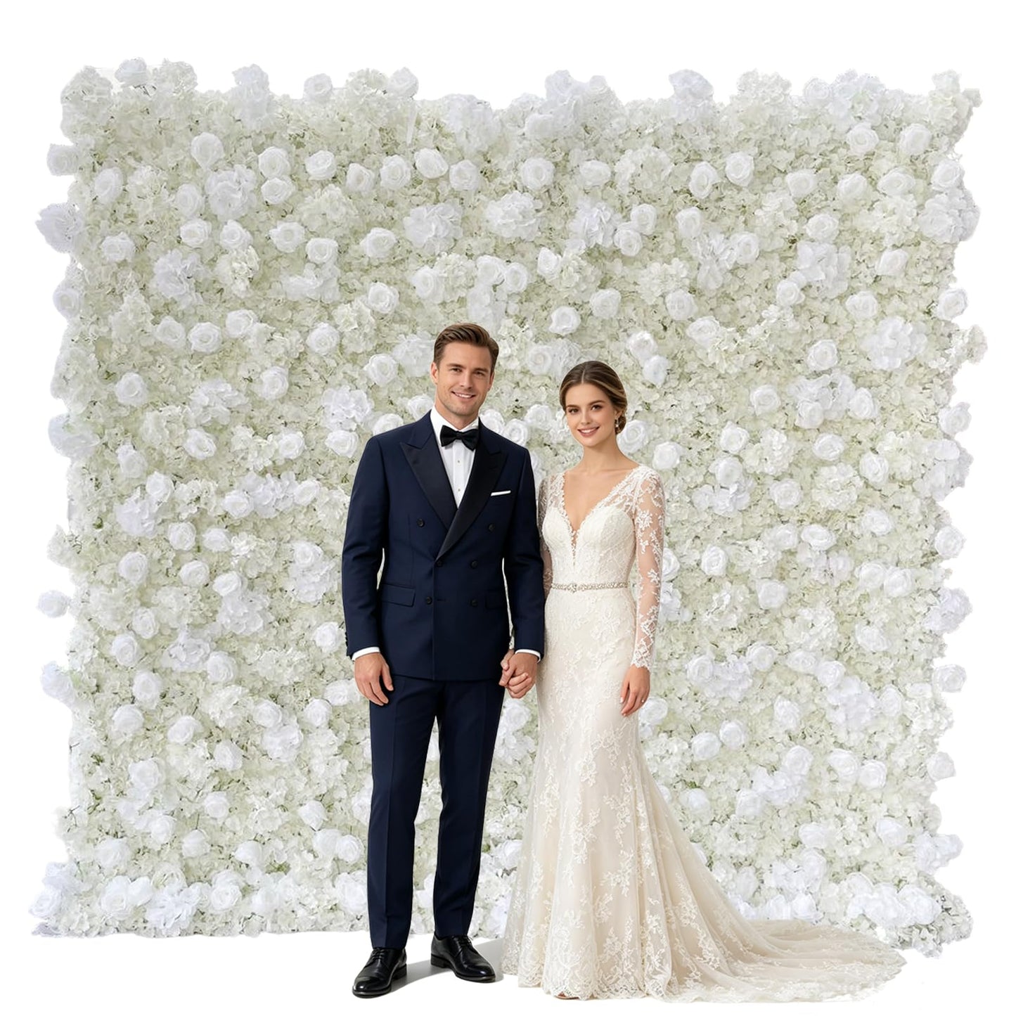 5D Artificial Silk Rose Flower Wall Backdrop, Exquisite White Floral Wall, 8×8 Ft, Quick Installation & Easy Storage, Reusable, Suitable for Weddings, Birthday Parties and Home Decor, Without Stand.