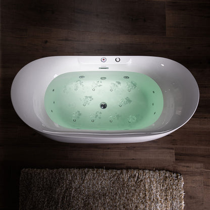 WOODBRIDGE 72" x 35-3/8" Whirlpool Water Jetted and Air Bubble Freestanding Heated Soaking Combination Bathtub with LED control panel, BJ400