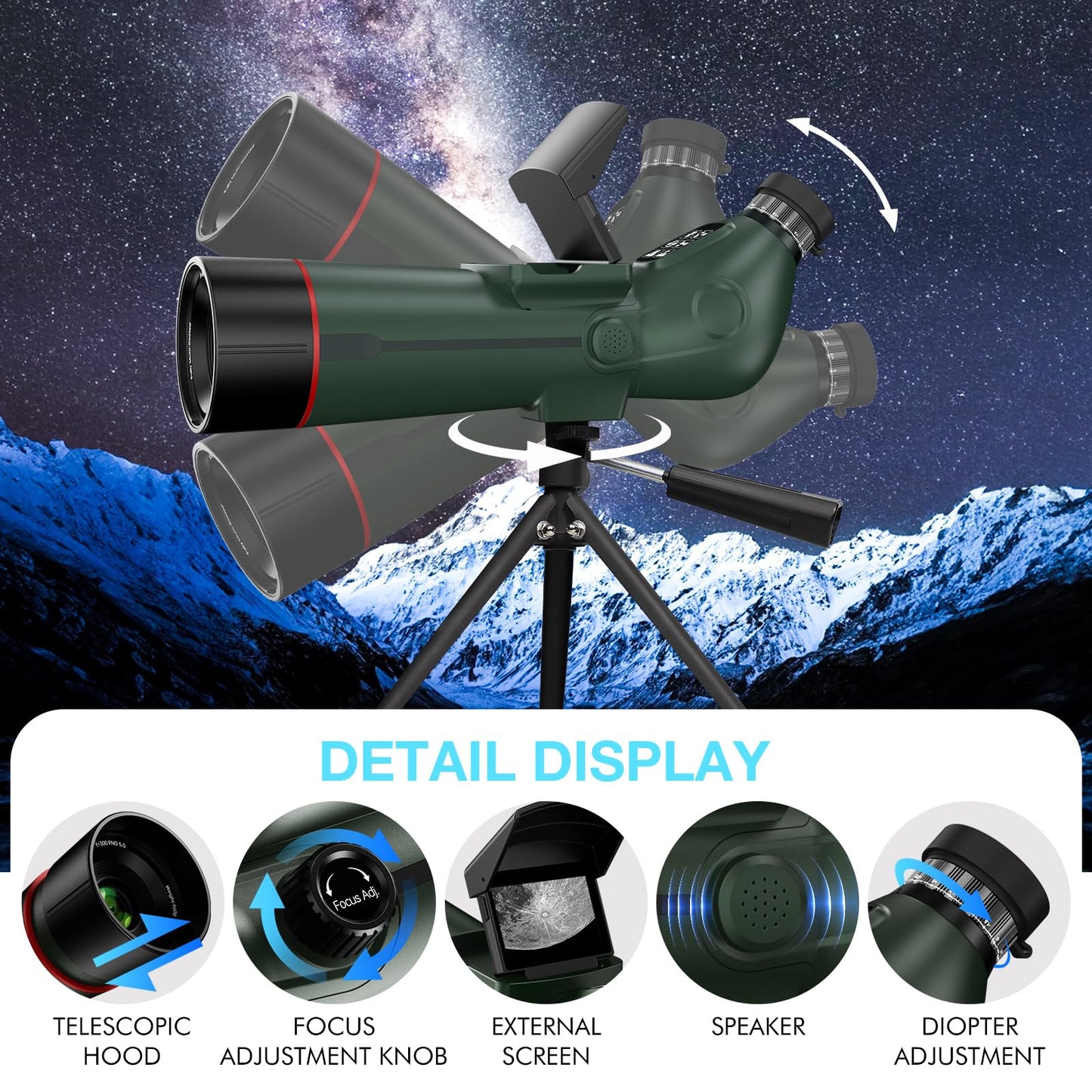 GOWWPUN Spotting Scopes Telescope, Save 30MP Photos&4K Video, 2.8'' Extended Screen,78mm Large Objective Lens for Stargazing,Bird Watching,Hiking,Wildlife Viewing,IP54 Waterproof