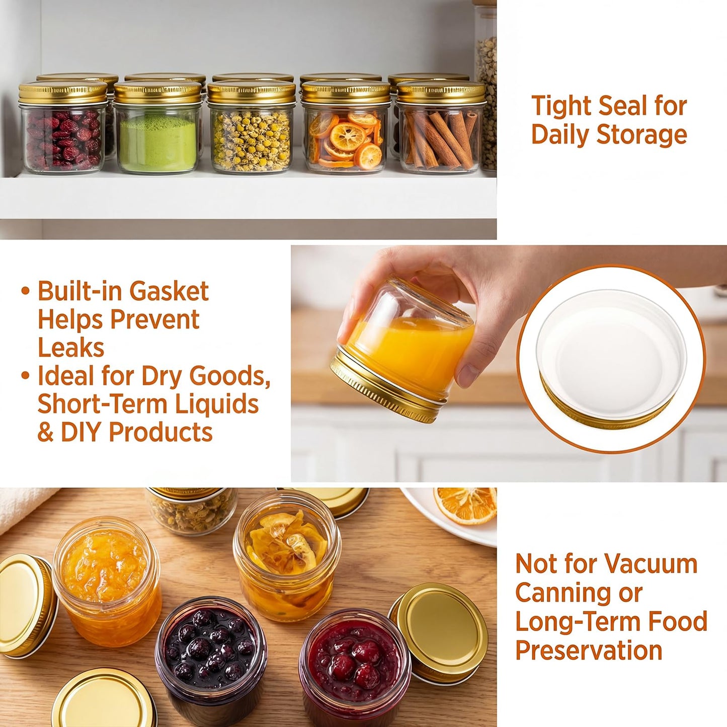QAPPDA 4oz Glass Jars With Lids,Small Mason Jars Wide Mouth,Mini Canning Jars With Gold Lids For Honey,Jam,Jelly,Wedding Favor,Shower Favors,Spice Jars For Kitchen Storage & Home,Set of 40