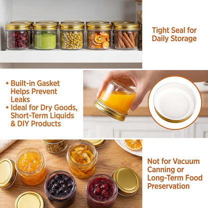 QAPPDA 4oz Glass Jars With Lids,Small Mason Jars Wide Mouth,Mini Canning Jars With Gold Lids For Honey,Jam,Jelly,Wedding Favor,Shower Favors,Spice Jars For Kitchen Storage & Home,Set of 40