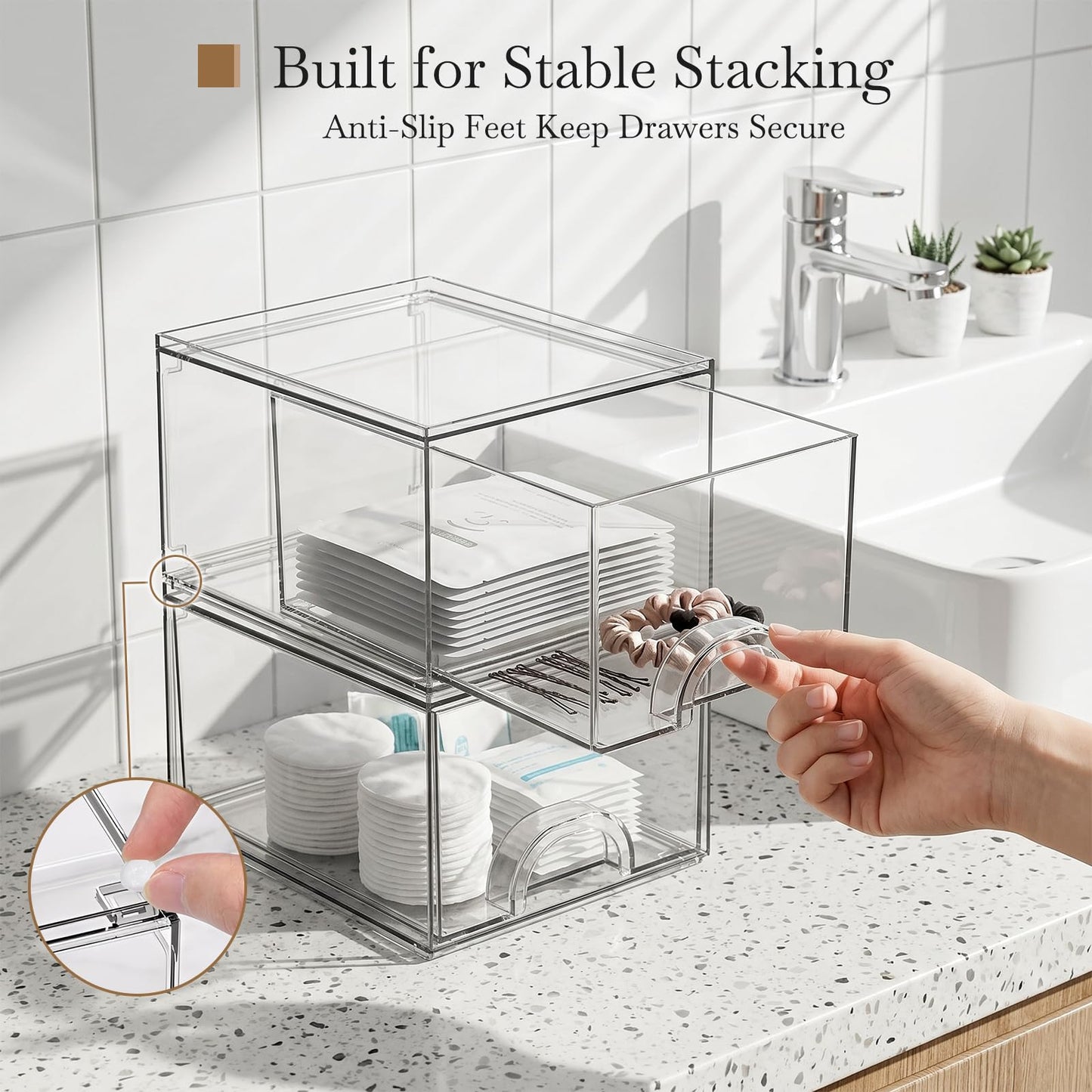 Zeawec 8 Pack Small Clear Stackable Acrylic Storage Boxes for Art Tool & Sketch, Storage Drawers, Storage Organizer, Clear Plastic Makeup Organizer, Ideal for Vanity, Cabinet, Desk Organization