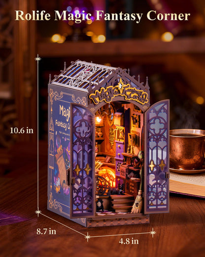 Rolife LED Book Nook Kit Magic Fantasy Corner, DIY Booknook Kit 3D Creative Decorative Bookend Bookshelf Insert, Halloween/Christmas Decorations/Gifts for Adults (Magic Fantasy Corner)
