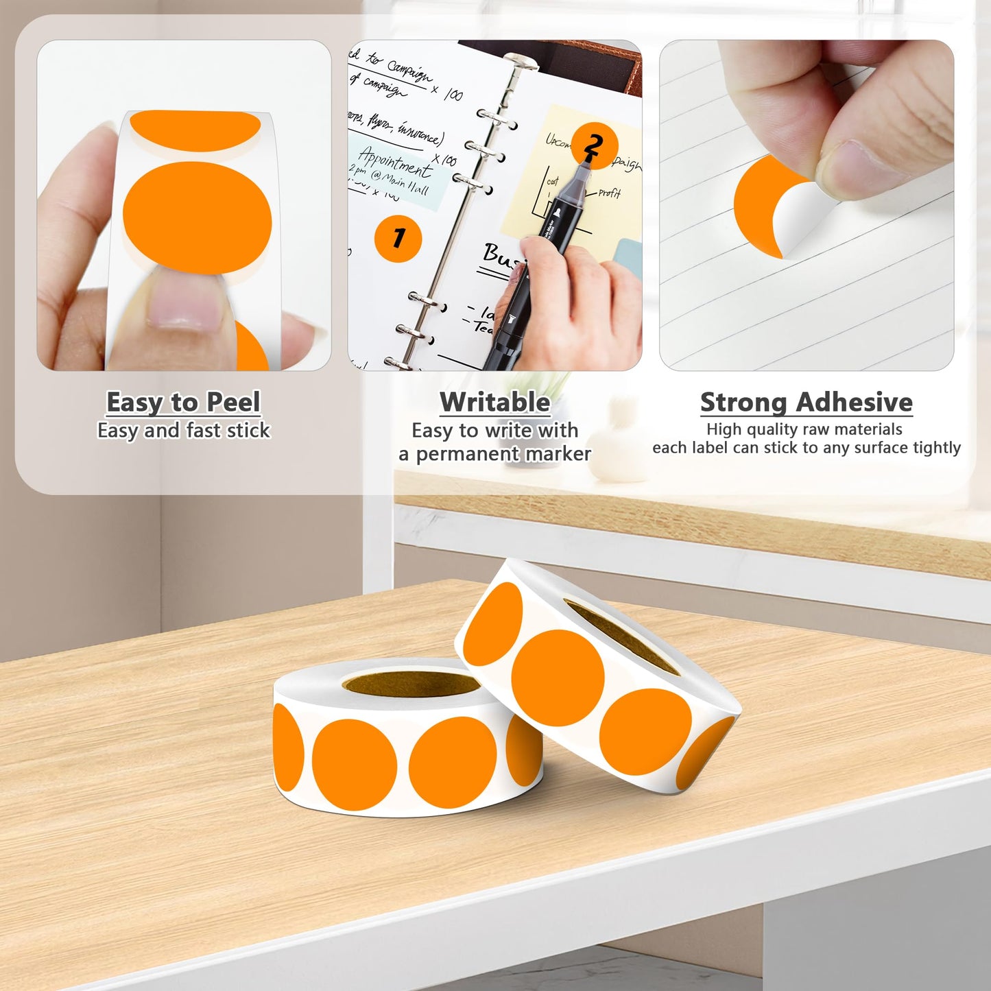 PARLAIM Color-Coded Dot Stickers 1 inch Permanent Adhesive Round Labels for Office Garage Sale Polka Circle Dot Label Sticker Orange 4 Rolls
