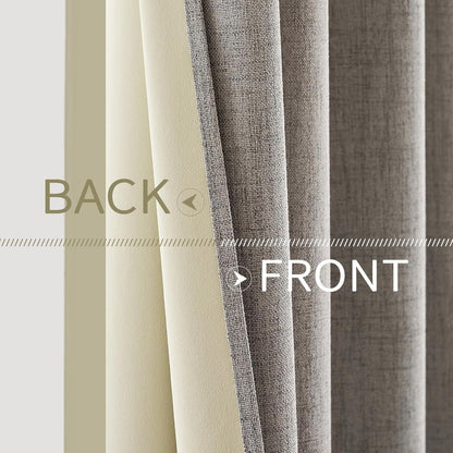 MIULEE 100% Blackout Linen Textured Curtains - Thermal Insulated Room Darkening Drapes | Warm Taupe, 52 x 72 Inch (2 Panels)