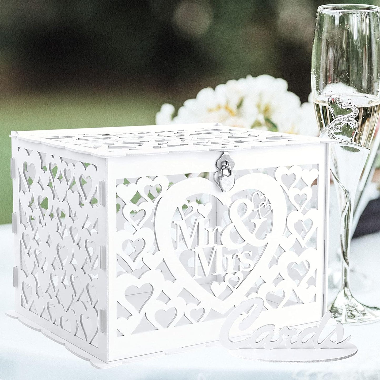 Ywlake Large Rustic Wedding Money Box Holder with Lock Slot for Reception, Anniversary, Graduation, Birthday Parties