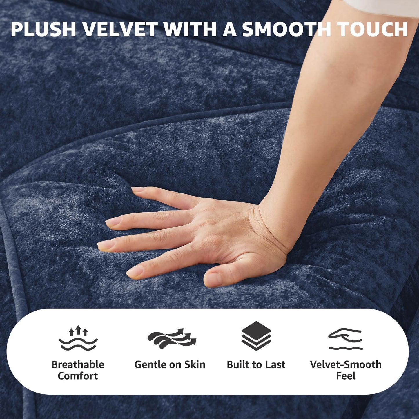 Blue L-Shaped Sectional Couches for Living Room, Velvet Fabric Boneless Couch, No Assembly Cloud Modular Sectional Sofa with 1 Ottoman, Foam Couch Compressed Sofa Set for Apartment, Sofas para Sala
