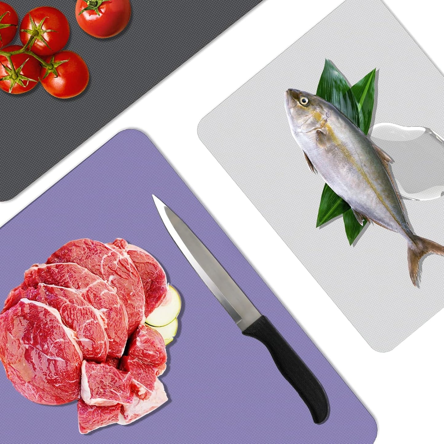 WK Flexible Cutting Board Set of 6, Plastic Cutting Boards for Kitchen, Non Slip Mats with Hole, BPA Free, Dishwasher
