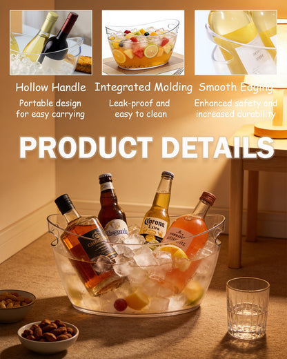 2-Pack Clear Acrylic Ice Buckets for Parties (5.5L Each) – Large Plastic Beverage Tubs with Scoops – Wine Bucket Chiller for Parties, Drink Buckets for Outdoor Events, Mimosa Bar, BBQ