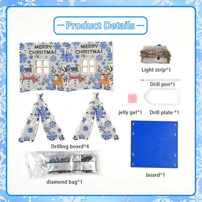 Party Ready 3D Diamond Painting Tent Craft Kit with LED Lights – Full Drill Crystal Mosaic Wood Puzzle, DIY Holiday Decorative Art for Home Display (Christmas Tent)