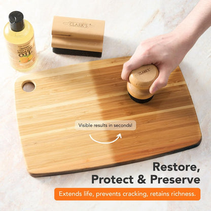 CLARK'S Food Grade Mineral Oil (12oz) and Carnauba Wax (6oz) Set - 100% Natural Butcher Block Oil and Cutting Board Wax - Food Safe Beeswax and Wood Cutting Board Oil with Orange & Lemon Extract
