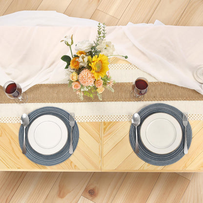 Folding Picnic Table with Table Runner, Portable Boho Low Picnic Table for Indoor Outdoor, 60" x 30" Wooden Table with Adjustable Heights for Camping, Wedding, Beach, Garden, Party(Large Size for 6)