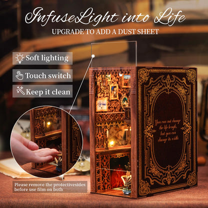 Cutefun Book Nook Kit Library, DIY Miniature Booknook Kit for Adults, 3D Wooden Puzzle Bookend Bookshelf Decor with LED Light & Dust Cover Christmas Crafts Gifts for Book Lovers (Eternal Bookstore)
