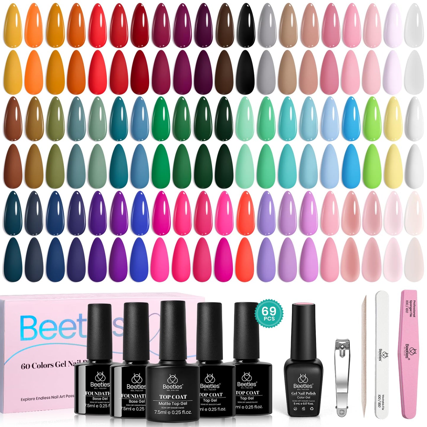 Beetles Halloween Gel Nail Polish - 39 Pcs Jelly Nail Set Glitter Changing Nail Polish Kit Treasure Box Collection with 3Pcs Base Matte and Glossy Top Soak Off Nails