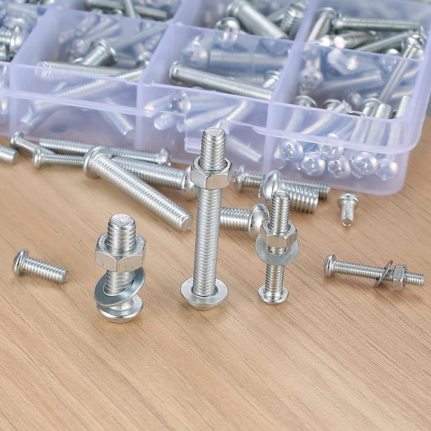 wugongshan 1080 Pcs Screws Bolts and Nuts Assortment Kit, Metric Machine Screws and Nuts and Flat Washers, M3/M4/M5/M6 Cross Slotted Round Head Bolts Sets (C)