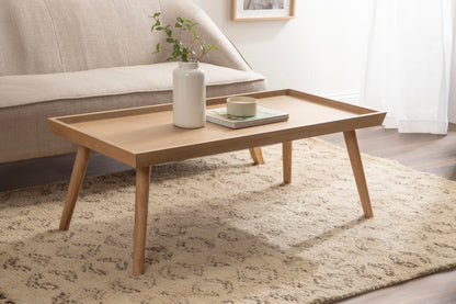 Kate and Laurel Eastmont Rectangle Wood Coffee Table; 46 x 22 x 17; Light Natural; Large Mid-Century Wooden Living Room Table with Stylish Tapered Legs and Adjustable Feet