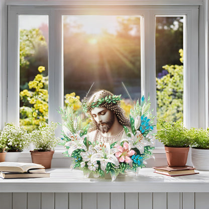 Apomelo Diamond Art Kit for Adult Jesus Religious Double-Sided Pattern Design Special Gem Diamond Art Hanging Pendant Kit Ornament for Wall Window Decor, Wreath Jesus