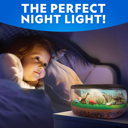 National Geographic Light-Up Dinosaur Terrarium Kit for Kids – Build a Prehistoric Habitat with Play Sand, Real Gemstones & Dino Figures, Science Activity Kit for Boys & Girls